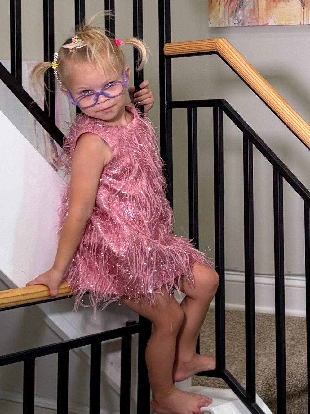 Kids Pink Feathered Party Dress